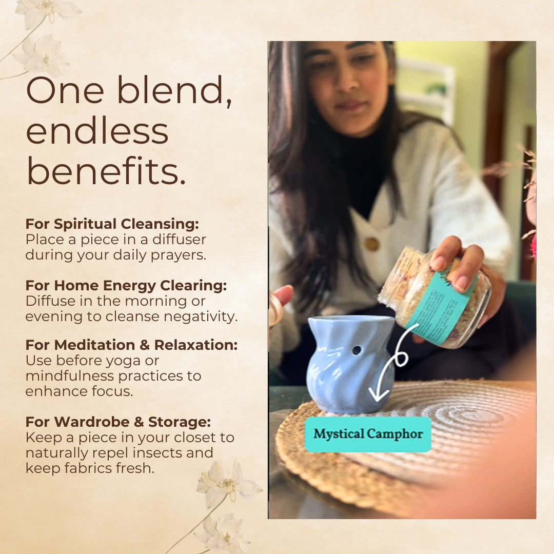 One blend, endless benefits! Use Nytarra Mystical Camphor Blend for prayers, energy clearing, meditation, or fresh storage.