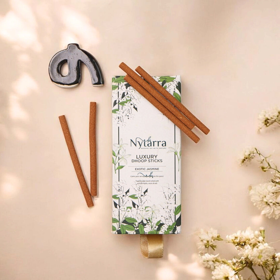 Nytarra Luxury Dhoop Sticks in Exotic Jasmine, handcrafted with natural ingredients, offering a soothing and aromatic experience.