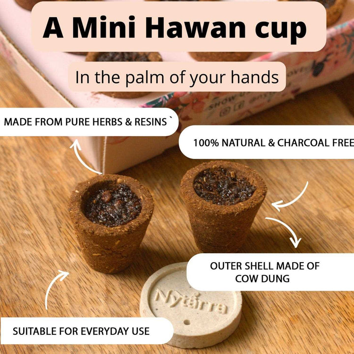 Hawan Cups (Havan, Sambrani, Dhoona, Dhoop Cups) - 12 Cups + Holder per Pack - Nytarra Naturals