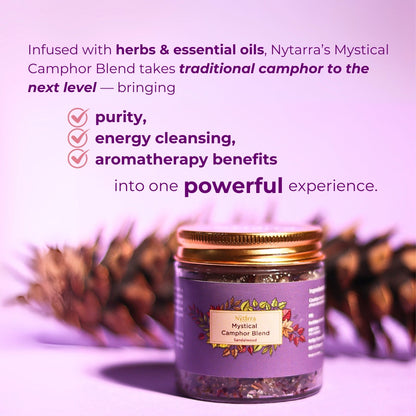 Nytarra Mystical Camphor Blend infused with herbs and essential oils for purity, energy cleansing, and aromatherapy benefits.