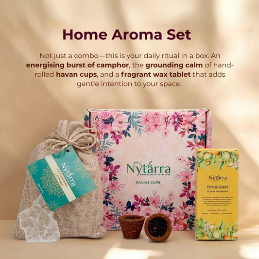 Nytarra Home Aroma Set with Havan Cups, camphor, and a Citrus Burst wax tablet for daily fragrant rituals.