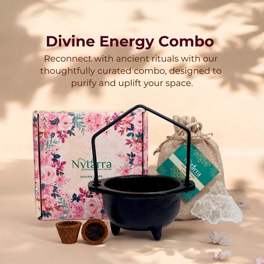 Nytarra spiritual gift set with cauldron, havan cups & camphor.