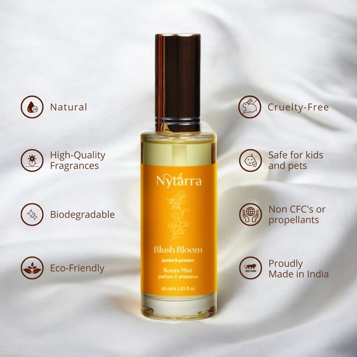 Nytarra’s Room Mist – Natural, Cruelty-Free, Eco-Friendly, and Safe for Kids & Pets. Refresh your space with high-quality, biodegradable fragrances!