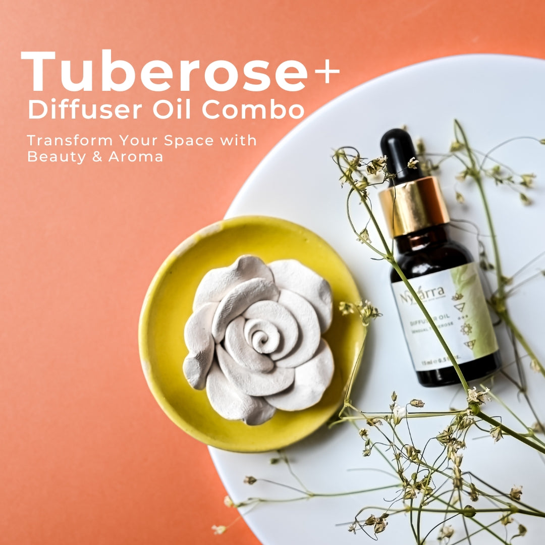 Tuberose  Diffuser Oil + Ceramic Flower Aromatherapy Combo