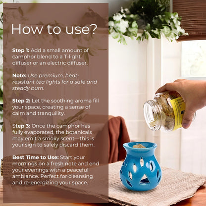 Pouring Nytarra Mystical Camphor Blend into a diffuser for an aromatic experience that promotes relaxation and space cleansing.