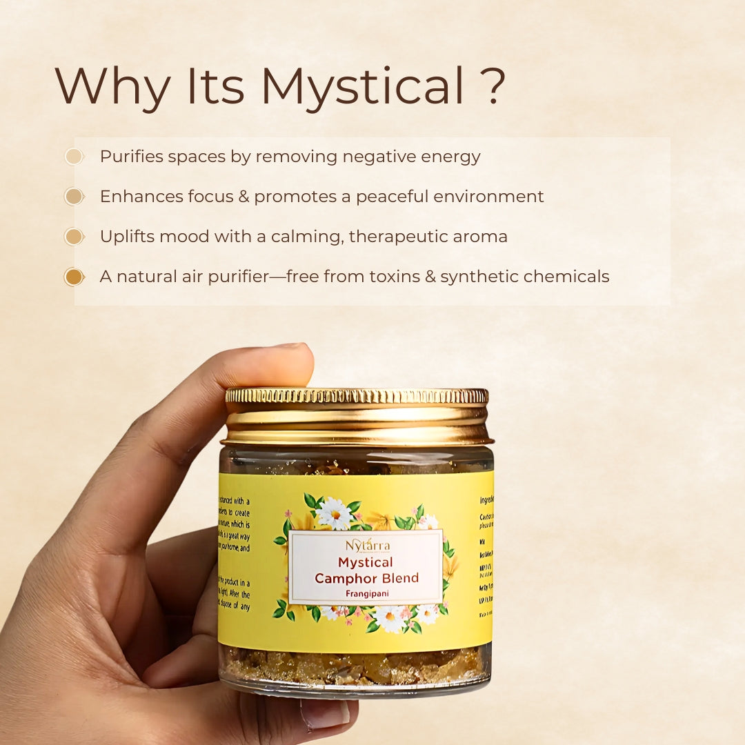 Nytarra Mystical Camphor Blend purifies air, uplifts mood, and enhances focus with a calming aroma—free from toxins & chemicals.