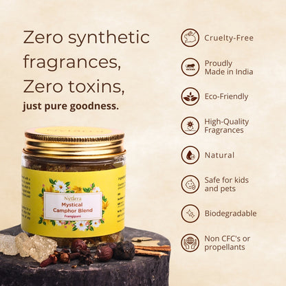 Nytarra Mystical Camphor Blend is cruelty-free, eco-friendly, biodegradable, and free from toxins, CFCs, and synthetic fragrances.