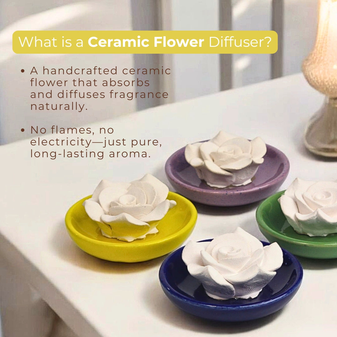 Tuberose  Diffuser Oil + Ceramic Flower Aromatherapy Combo