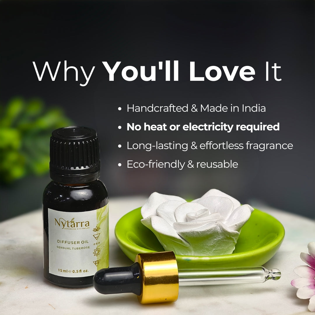 Tuberose  Diffuser Oil + Ceramic Flower Aromatherapy Combo